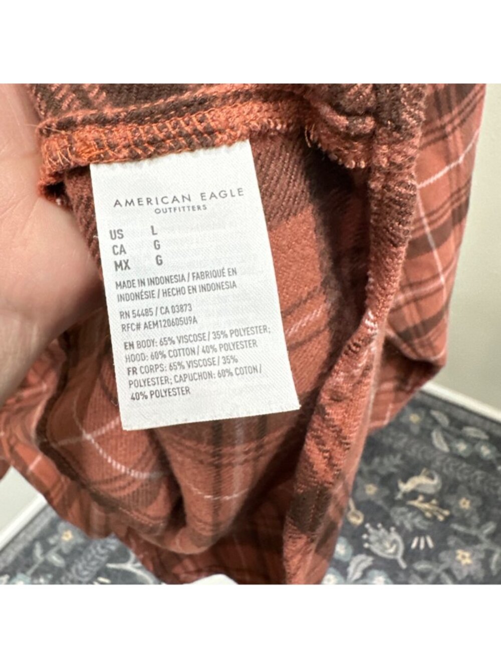 American Eagle Outfitters Plaid Hooded Long Sleeve Button Up Shirt Womens Large - Picture 3 of 8